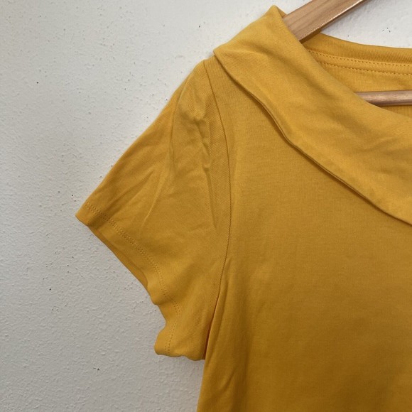 Rafaella Womens Blouse Bertha Collar Size Large Yellow Short Sleeve 100% Cotton - Picture 4 of 6